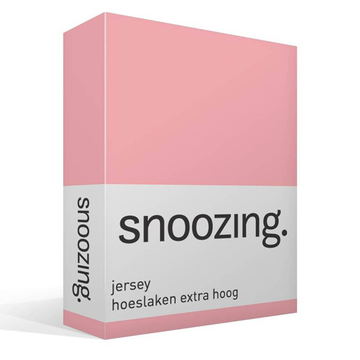 Snoozing jersey hoeslaken extra hoog - 100% gebreide katoen - 1-persoons (70x200 cm) - Roze