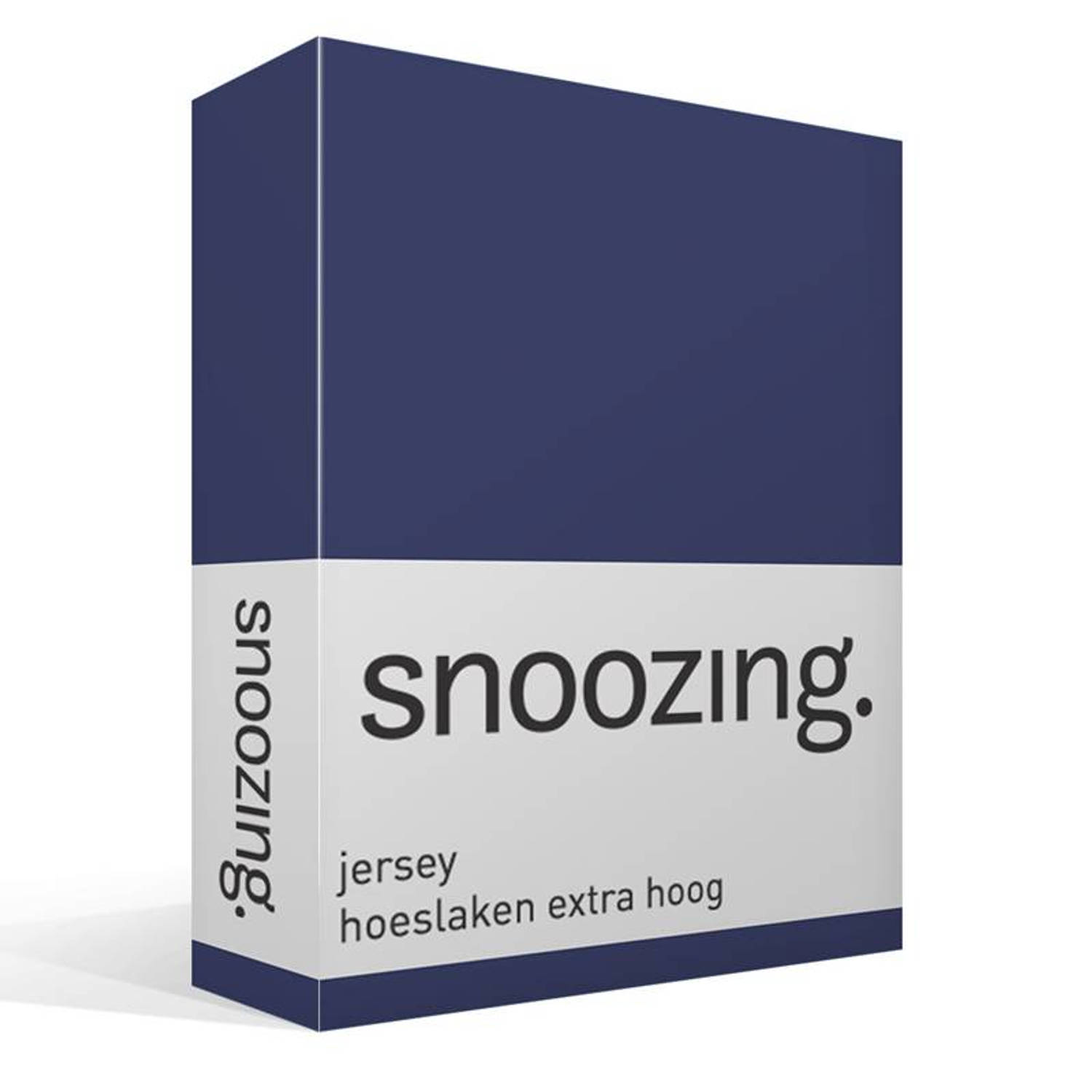 Snoozing jersey hoeslaken extra hoog - 100% gebreide katoen - Lits-jumeaux (160x210/220 cm) - Blauw, Navy