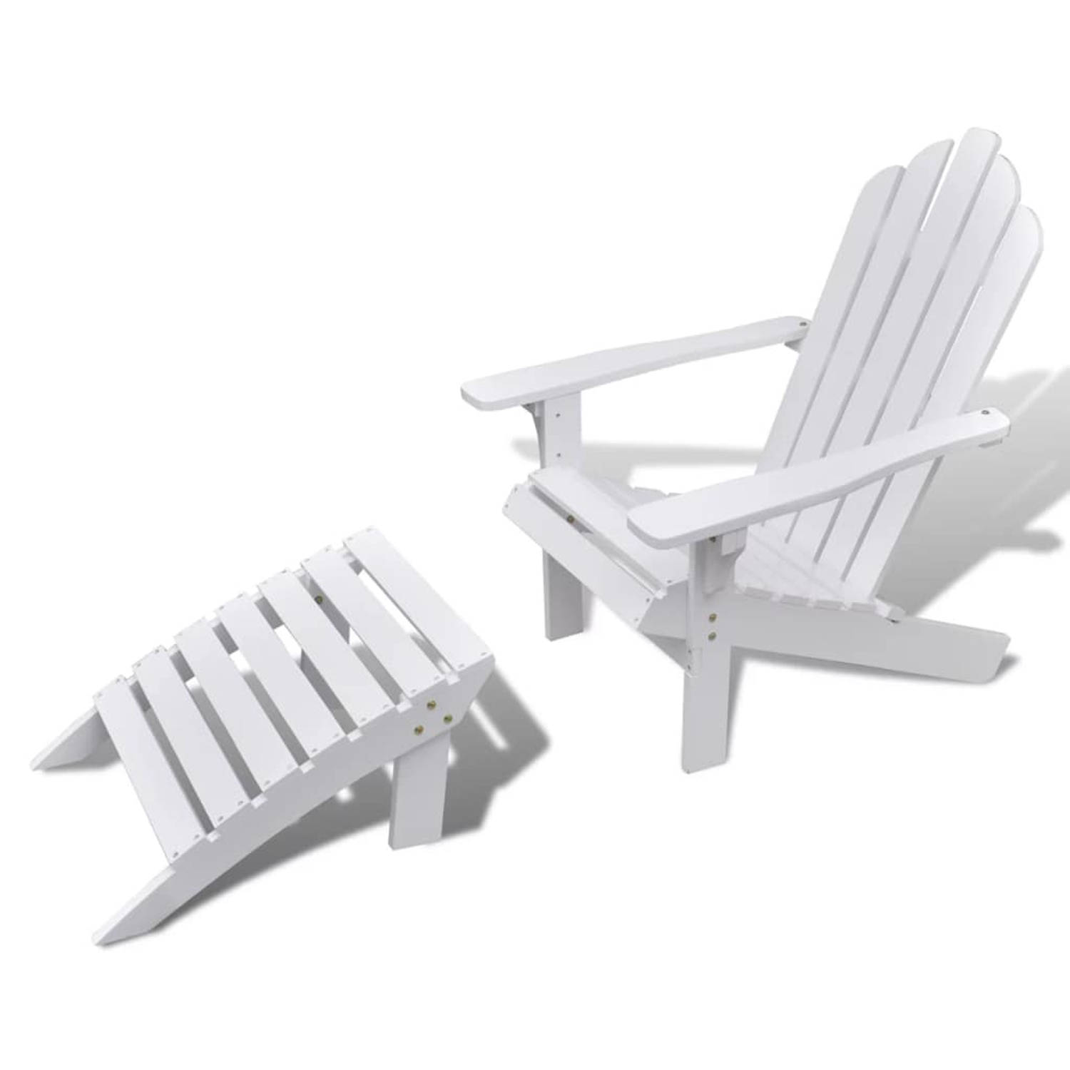 vidaXL Houten tuinstoel strandstoel met voetenbank wit